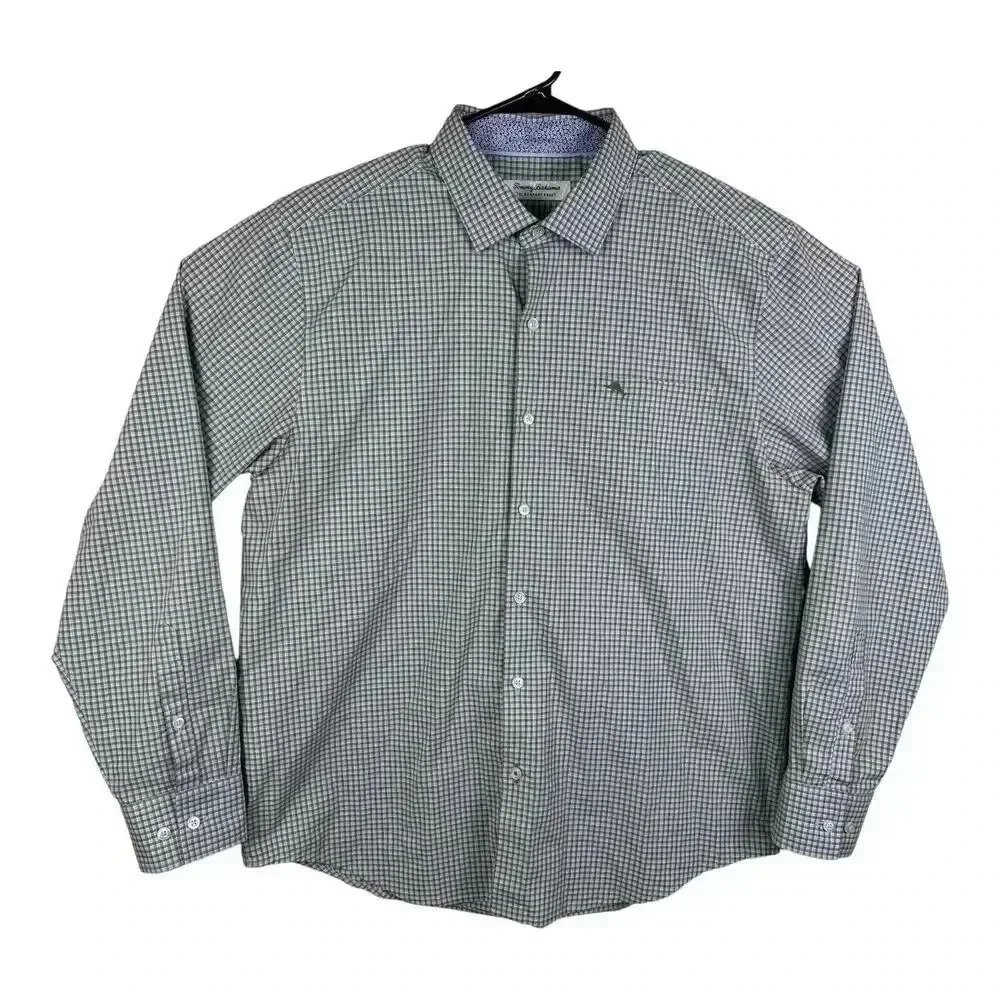 Tommy Bahama Men’s Shirt Large Newport Coast Green Tropical Plaid Dress $128